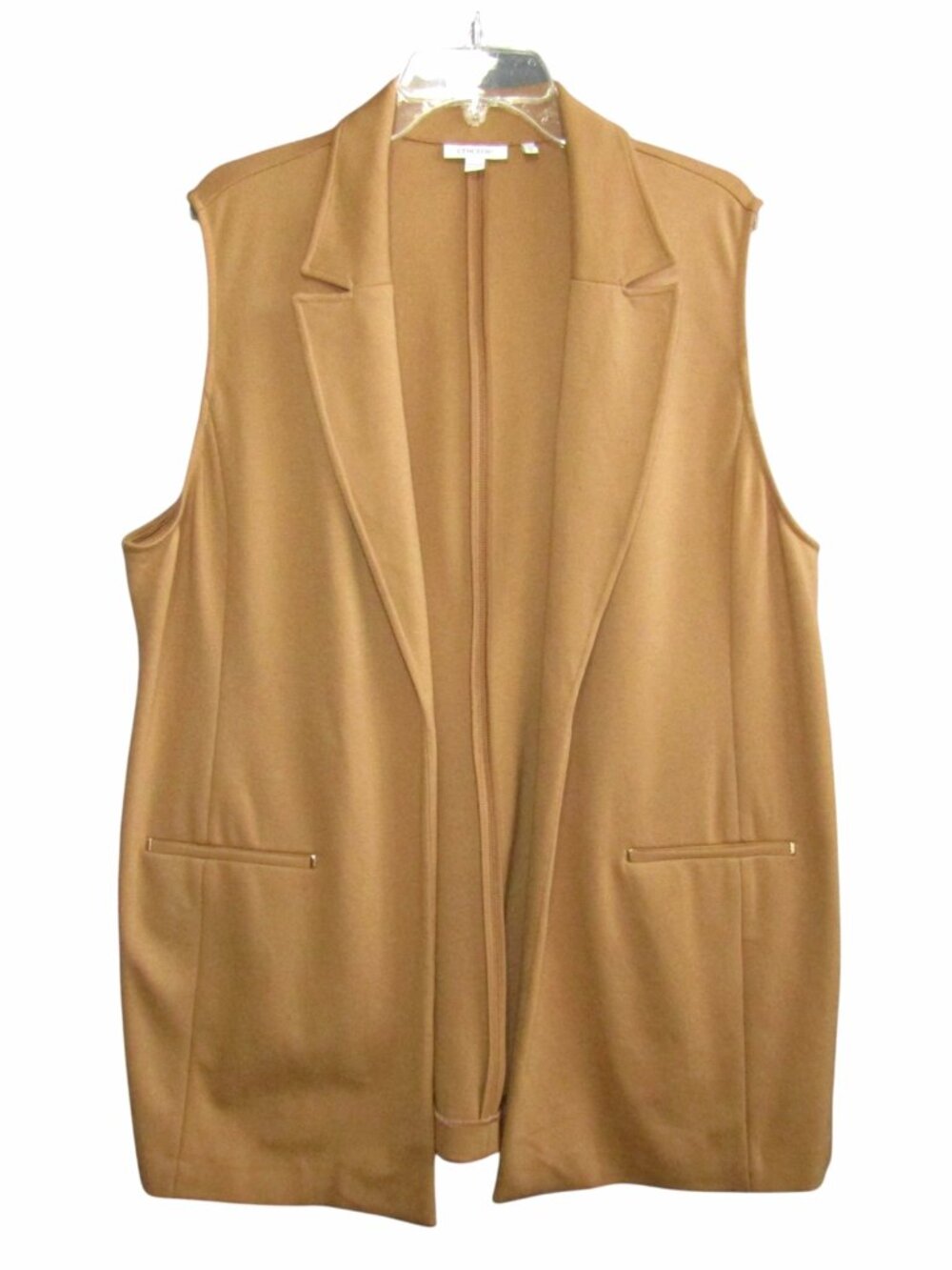 Chicos Camel Tan Notched Collar Open Front Vest Size XL 3 Classic